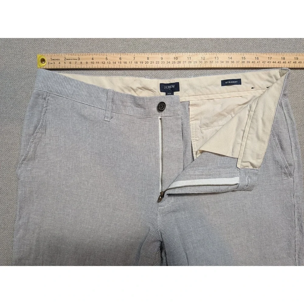 J.CREW Mens Pants Gray 35x32 Linen Blend Micro-Check Straight Summer W35 L32